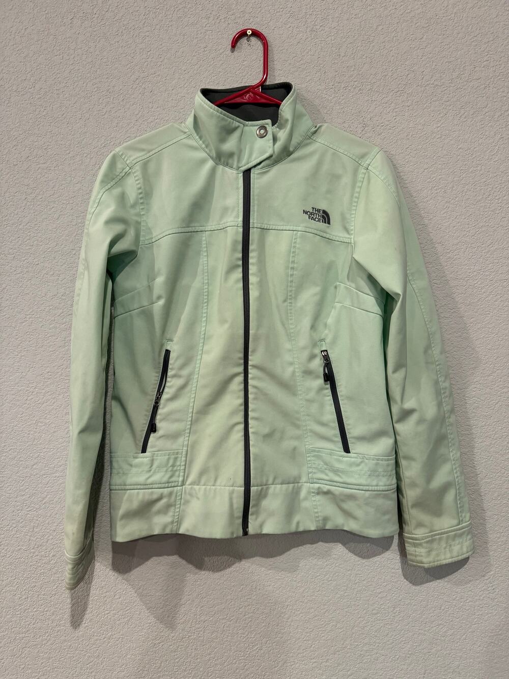 North Face Women Size M High Collar Apex Bionic Windwall Soft Shell Jacket Green